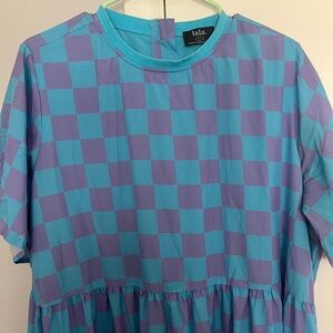 Dressed in Lala Never Too Much Oversized Checkerboard Dress in Blue and Purple